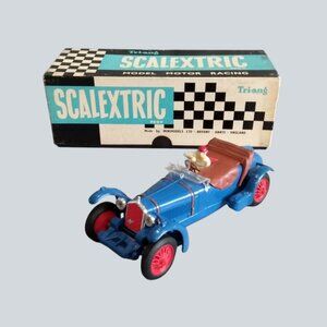 Vintage Scalextric Tri-ang Slot Car Racing C65 Alfa Romeo-1960s-Blue-Works